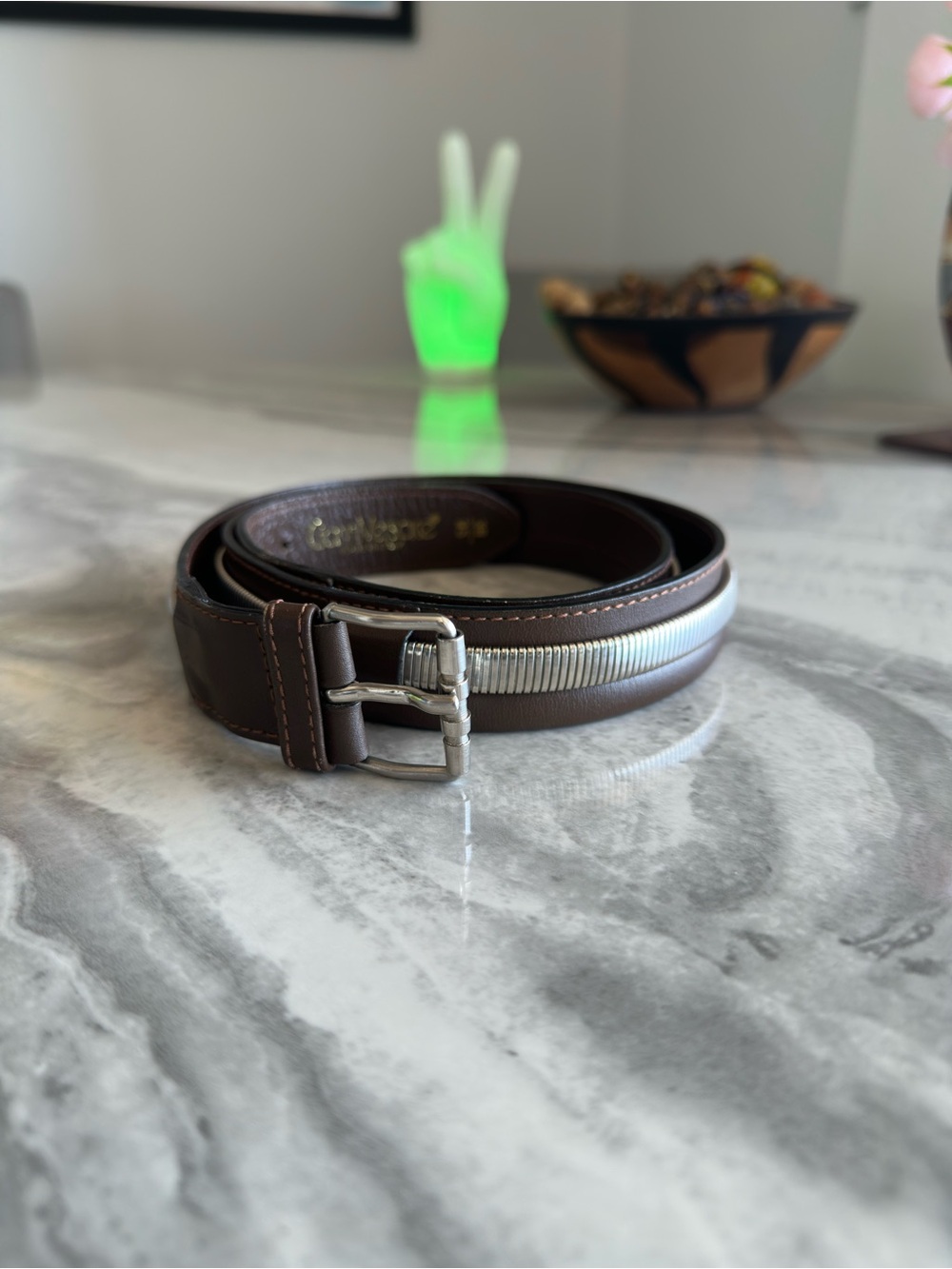 Vintage Gianni Versace Brown Leather Chain Link Overlay Belt